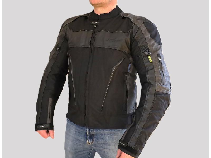 Kurtka motocyklowa, męska, skórzano-tekstylna, czarno-szara, rozmiar M